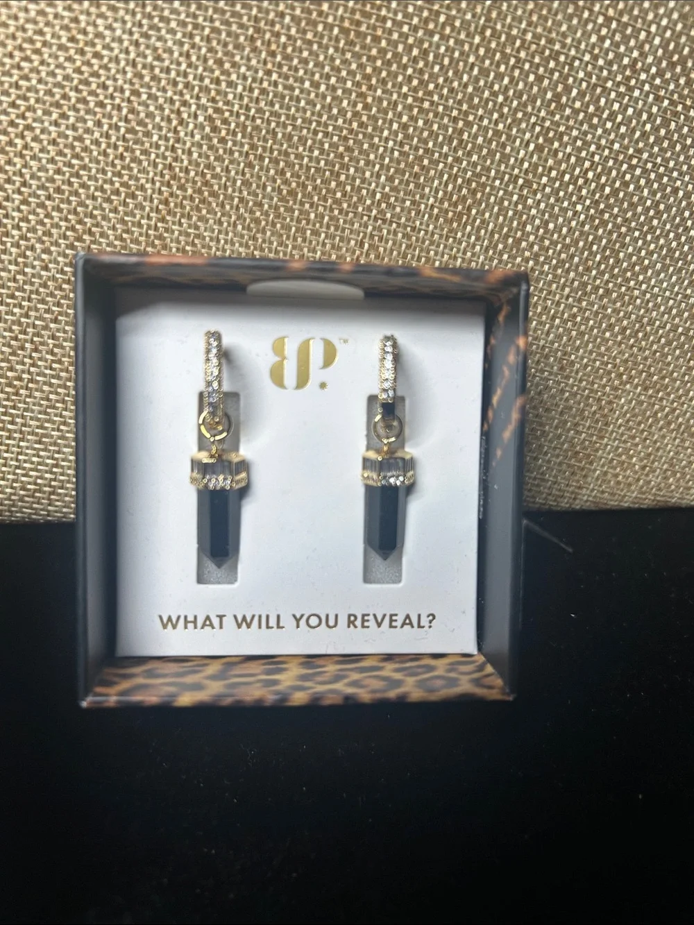 Gold Tone Black Crystal Drop Earrings